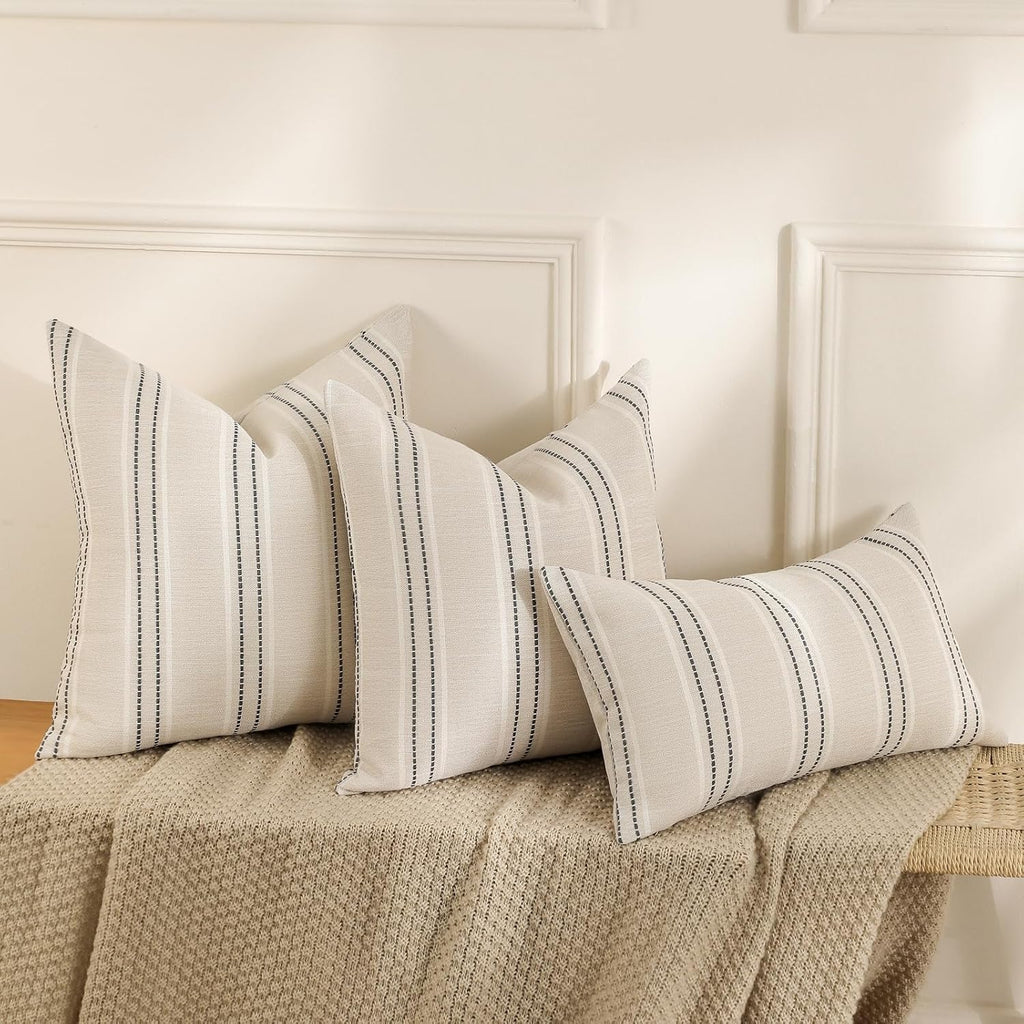 Hckot Decorative Throw Pillow Covers 20x20 Set of 2 Striped Pillow Covers