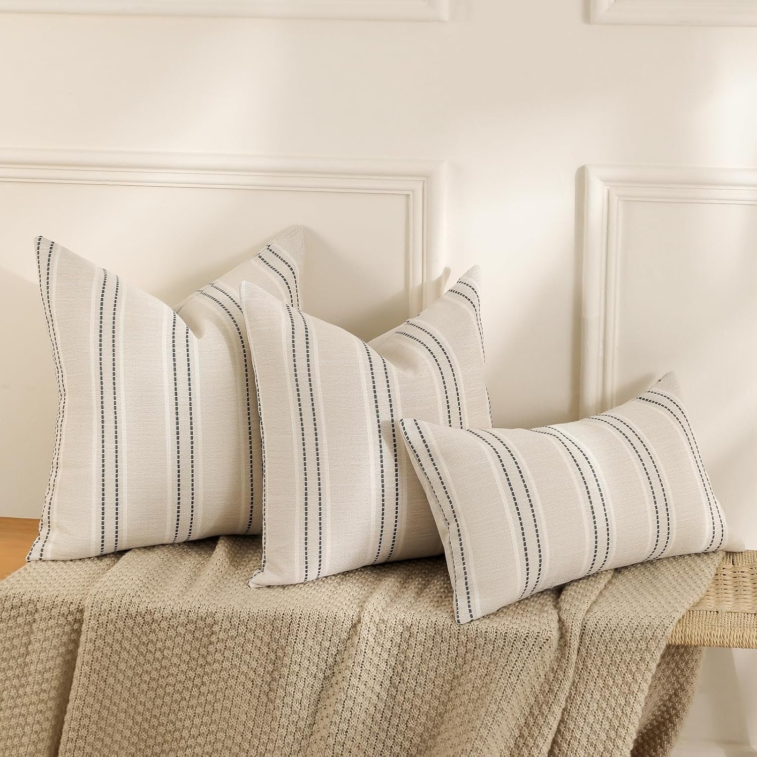 Hckot Decorative Throw Pillow Covers 20x20 Set of 2 Striped Pillow Covers