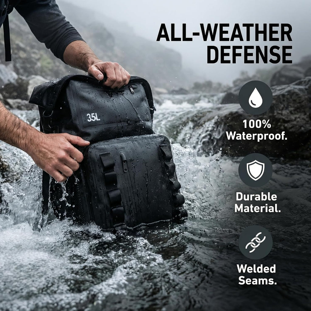 Greencity 100% Waterproof Roll-Top Dry Bag Backpack with Front Splash-Proof Pocket, Lightweight Floating Pack for Kayaking, Hiking & Travel,35L (Black)