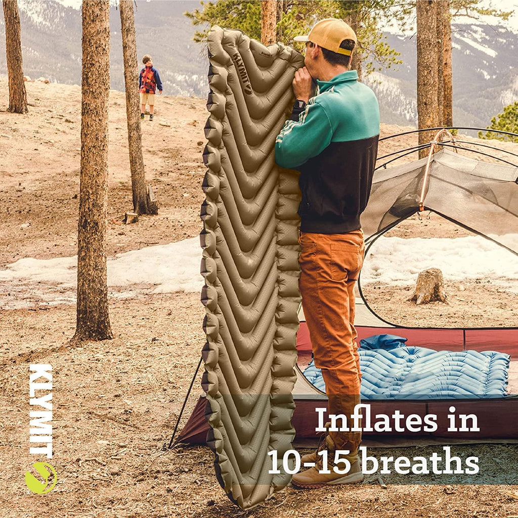 Klymit Insulated Static V Luxe Inflatable Sleeping Pad for Camping, Lightweight Hiking and Backpacking Air Bed for Cold Weather,Red & Insulated Static V Inflatable Sleeping Pad for Camping