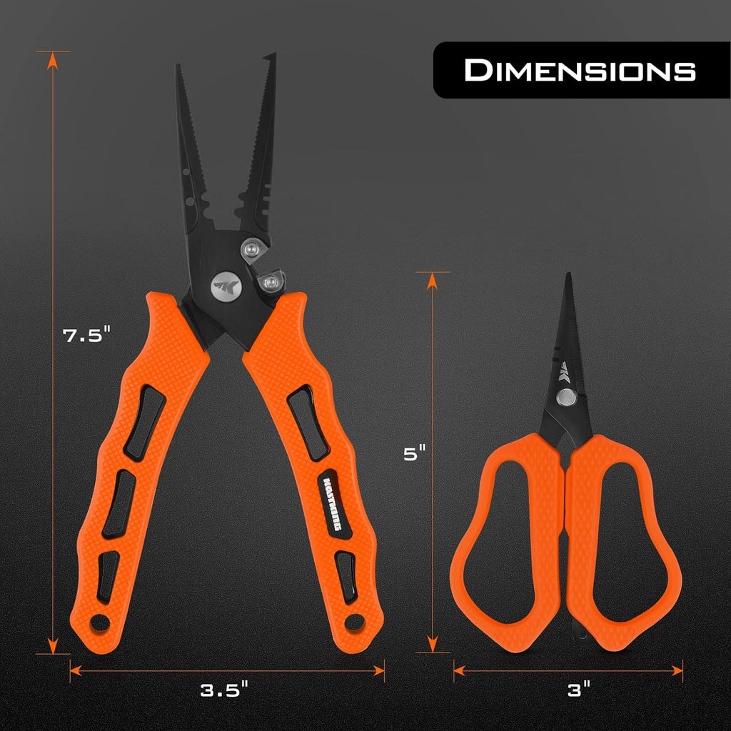 KastKing Cutthroat 7.5" Saltwater Fishing Pliers & Scissors Set, Orange