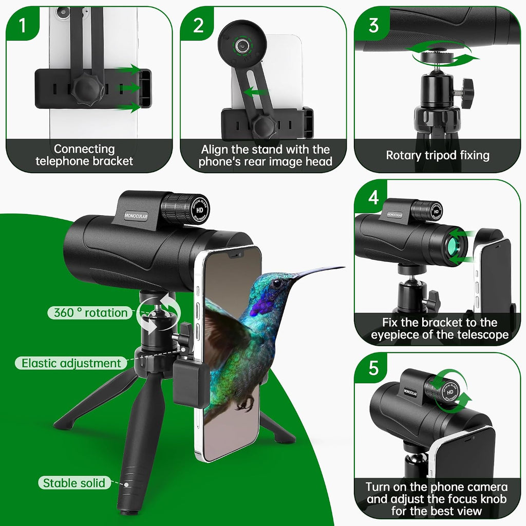 Asacam® 2025 Update - 80x100 Monocular Telescope High Powered for Smartphone HD Monoculars for Adults with Adapter/Tripod for Bird Watching Hiking Hunting Camping Traveling Outdoor Wildlife