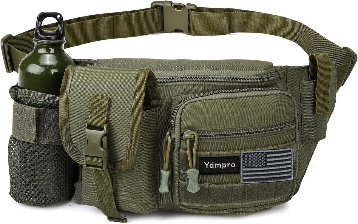 Tactical Fanny Pack，Military Waist Bag Hip Belt Bumbag Utility Bags for Fishing Hiking Hunting with Mesh Water Bottle Holder Pouch (Green)
