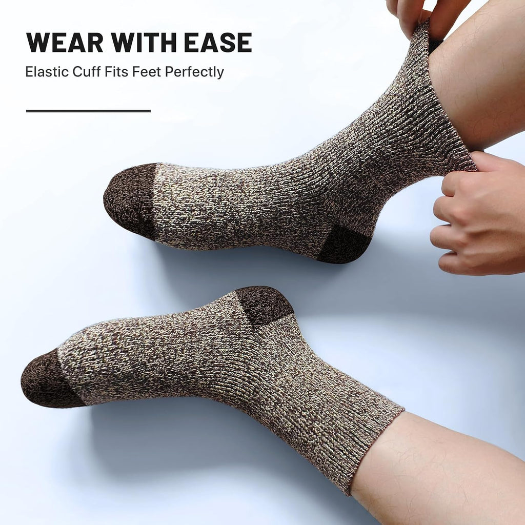 SIMIYA 5 Pairs Merino Wool Socks for Men, Super Thick Hiking Thermal Socks for Cold Weather | Thick Cushion, Moisture Wicking, Warm Winter, Breathable, Crew Socks, Outdoor Hiking, Everyday Wear