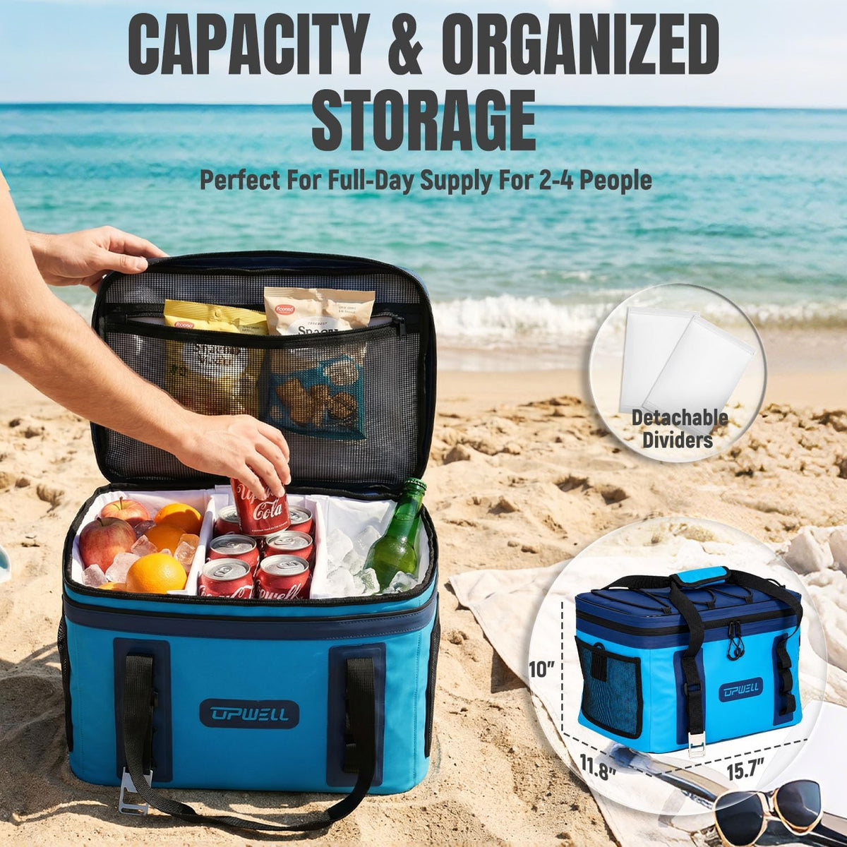 UPWELL Paddle Board Accessories, Waterproof SUP Cooler Bag with TPU Zipper, PVC Dry Bag, 42 Cans Surf Kayak Cooler