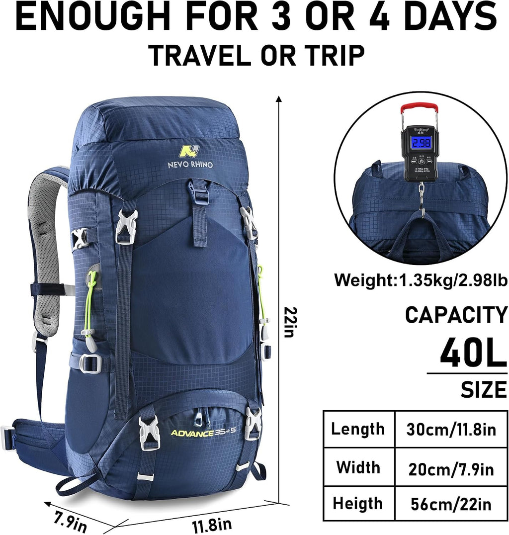 N NEVO RHINO 40L Internal Frame Hiking Backpack with Rain Cover