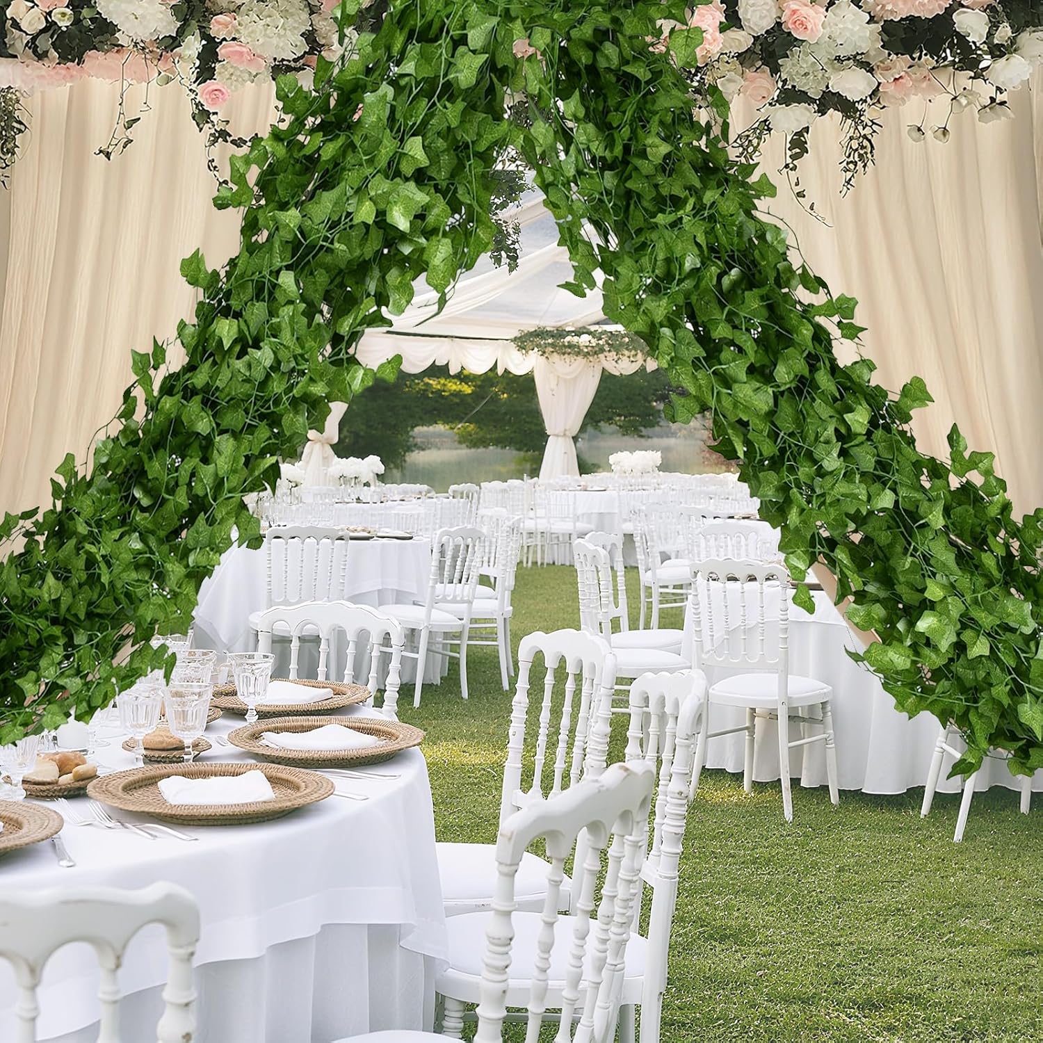 50 Pack 375 Feet Fake Vines for Room Decor Artificial lvy Greenery Garland Vine Leaves, Leaf Plants Flowers Foliage for Bedroom,Garden Wall.Decor Indoor Outdoor