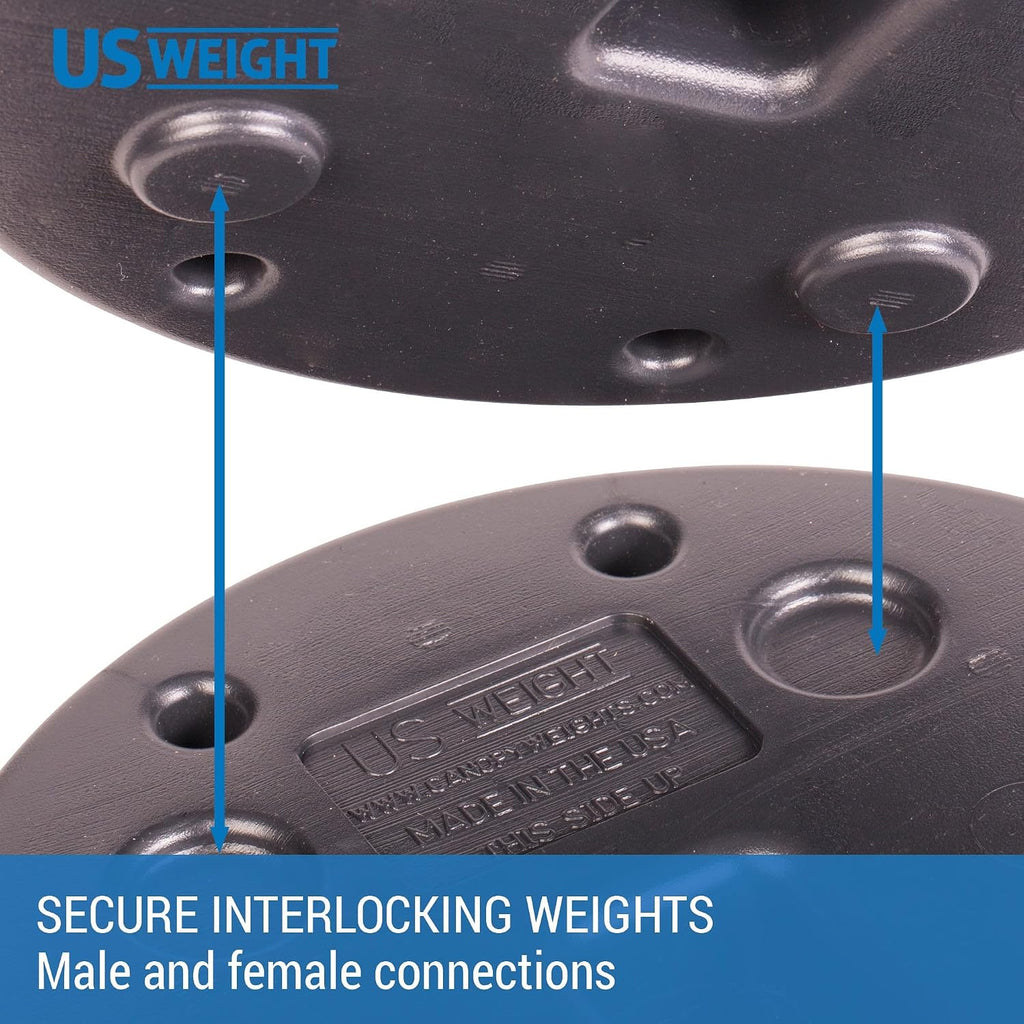 US Weight 40 Pound Canopy Weight Set of 4 and Carry Strap with No-Pinch Design - Easy Installation and Removal to Secure Tents, Canopies, and Umbrellas at Outdoor Events