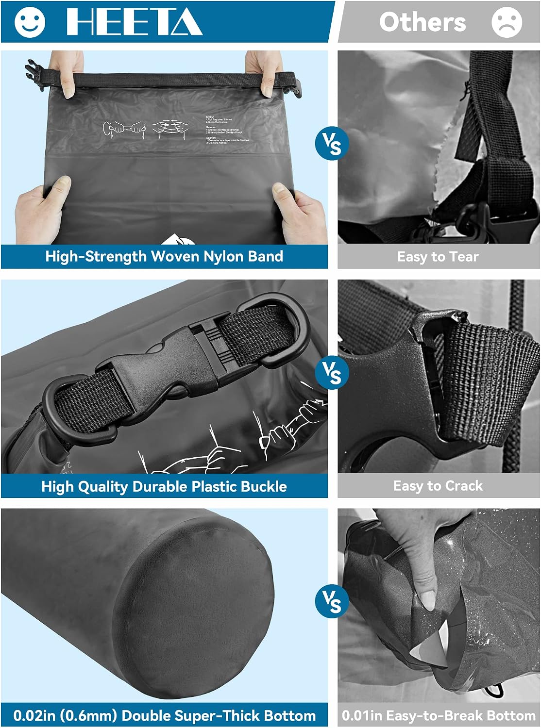HEETA Dry Bag Waterproof Backpack with Phone Case 5L/10L/20L/30L/40L