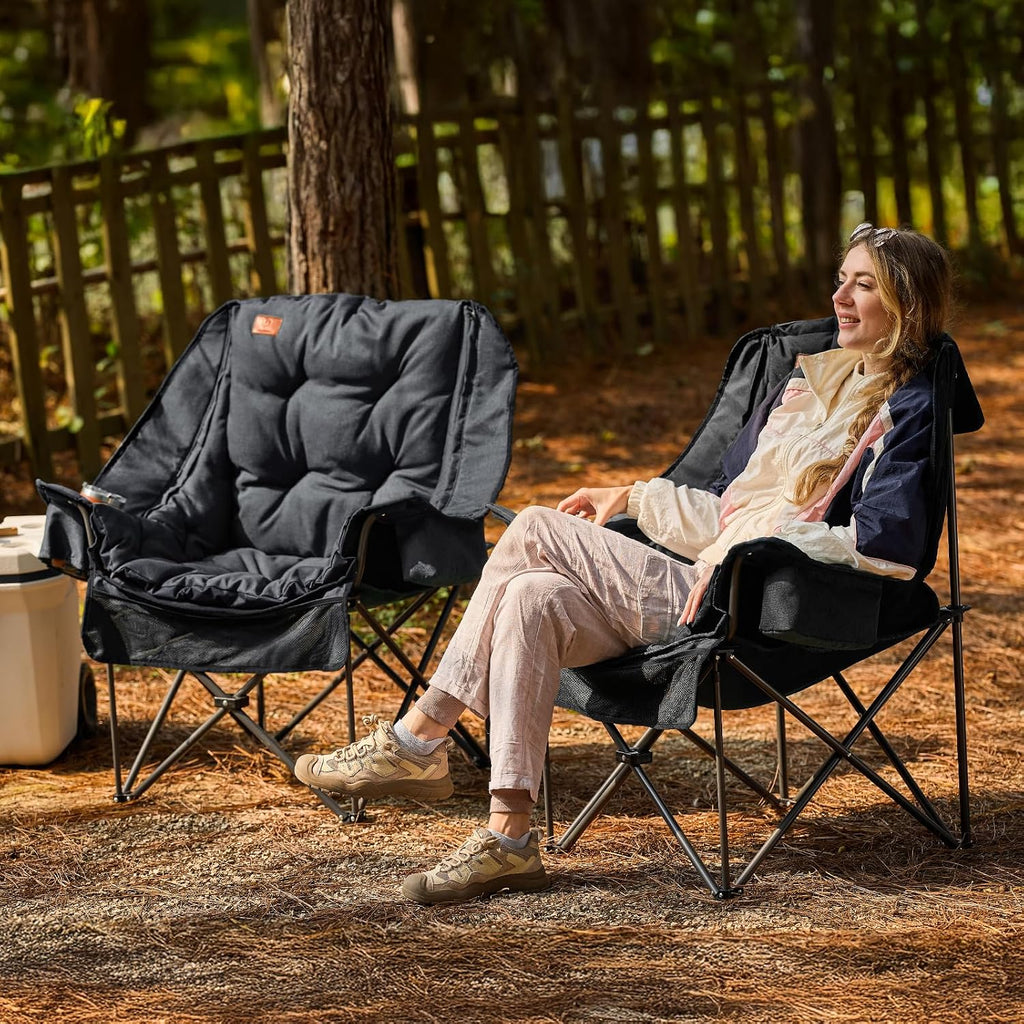EVER ADVANCED XL Camping Chair with Detachable Cushion Support 400LBS Black
