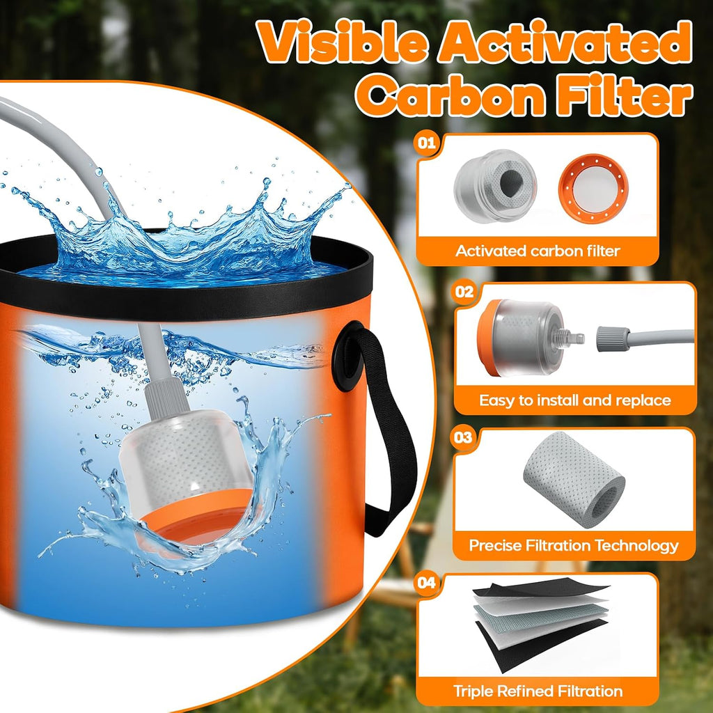 Portable Camping Shower, 6000mah Rechargeable Portable Shower Pump, Large Capacity Foldable Bucket, Filtered Shower Head, Outdoor Shower for Camping, Hiking, RV, Pet Bath, Car Wash, Water Plant