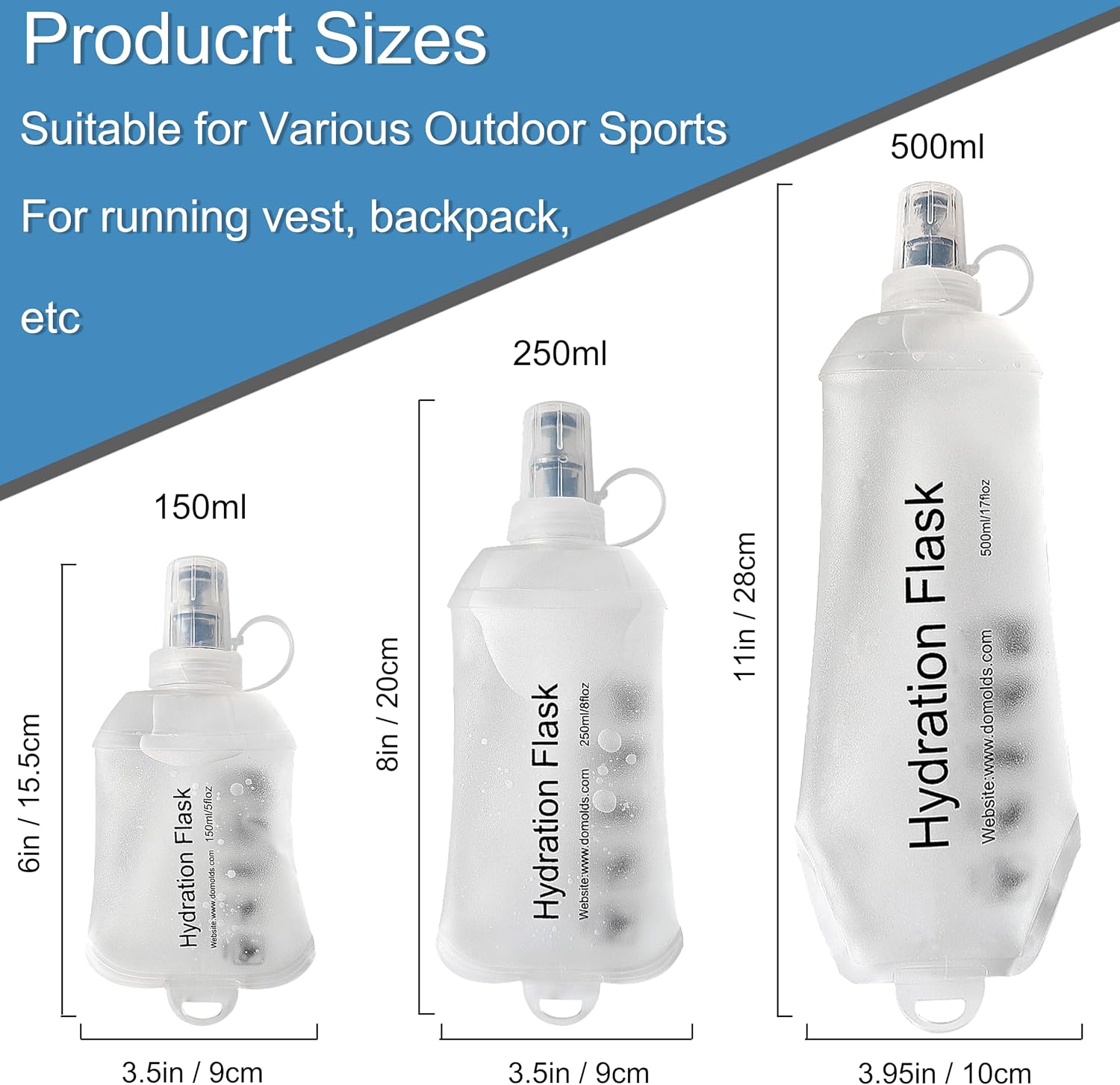 CLINTT 250ml Soft Flask, Foldable Running Water Bottle, TPU Folding Soft Water Flask, BPA-Free Collapsible Flask for Hydration Pack Running Vest, Cycling, Climbing, Hiking - 2Pcs, White