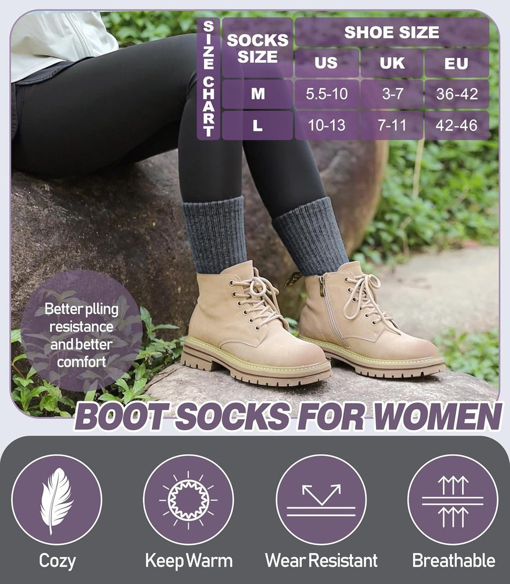 DYW Merino Wool Hiking Socks for Women Men Thermal Warm Winter Boot Crew Cushion Work Ladies Socks 5 Pairs