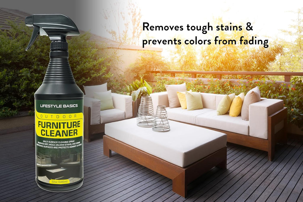Lifestyle Basics Outdoor Furniture Cleaner + UV Protectant 32 Ounces | Stain Remover for Vinyl, Canvas, Wood, Metals, Plastics | Prevents Fading, Drying, Cracking