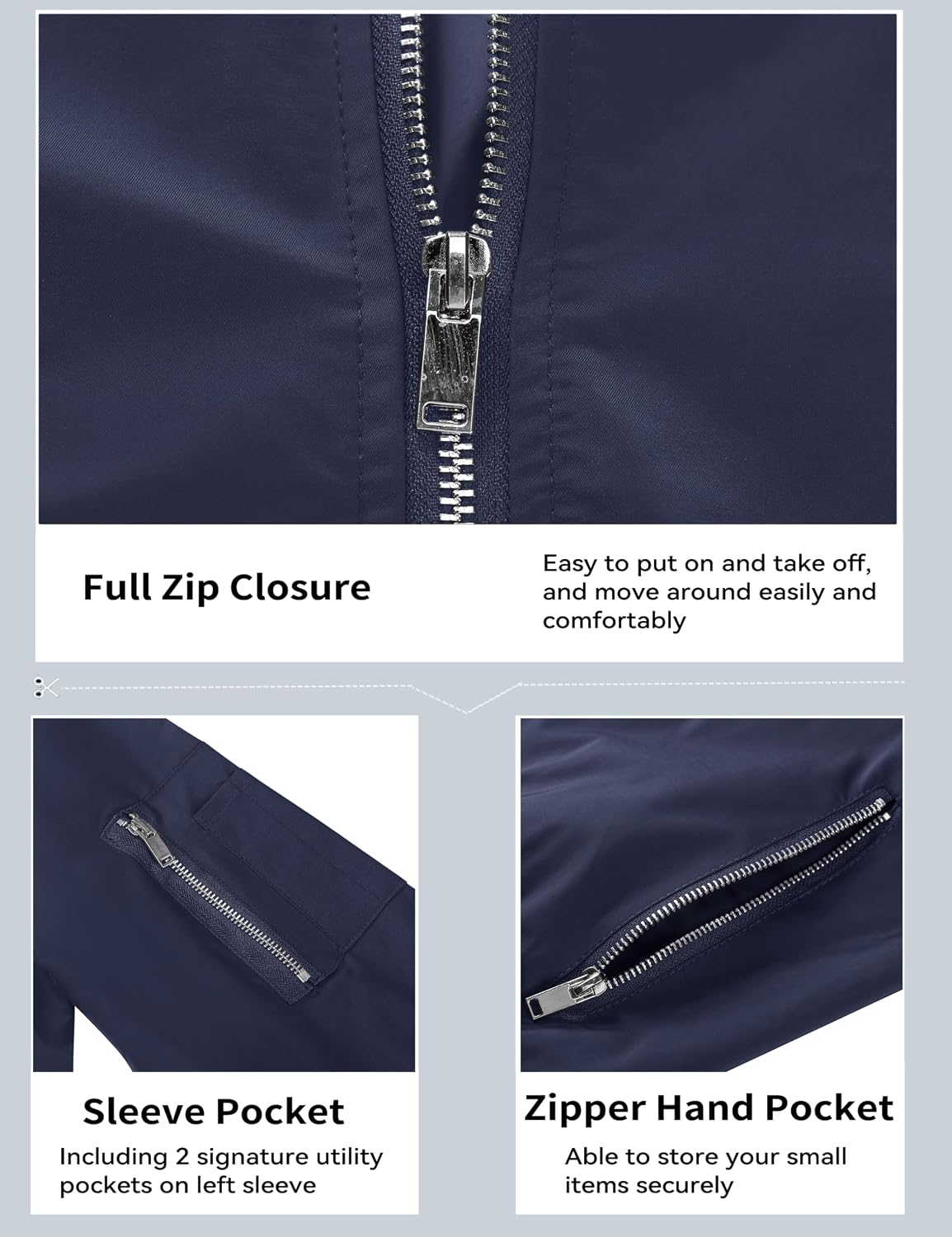 MAGCOMSEN Bomber Jacket Men Lightweight Jackets for Men Full Zip Up Bomber Light Coat with Pocket Casual Jacket Navy,M