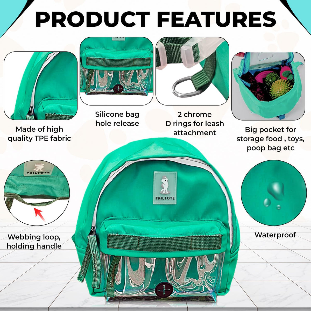 Dog Hiking Backpack Lightweight, Adjustable, and Waterproof Pet Poopbag Holder for Outdoor Adventures,Puppy Training School or Everyday Walks (Small)