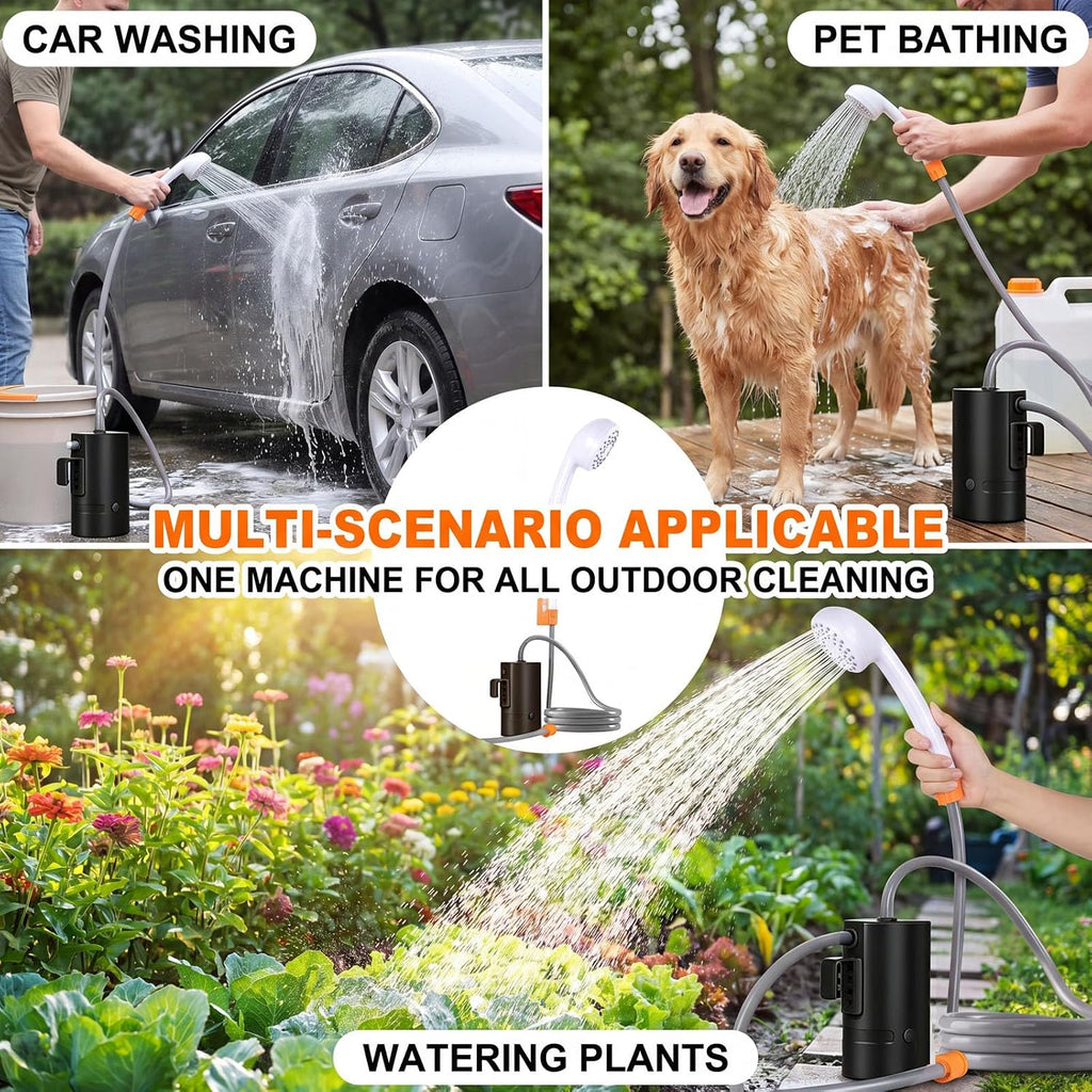 Portable Outdoor Shower, 2 Flow Mode, 4400mAh Battery Powered Shower Pump for Hiking/Backpacking, Travel, Beach, Pet, Flowering, IPX7 Waterproof &USB Rechargeable Camping Shower with 3 LED Lights…