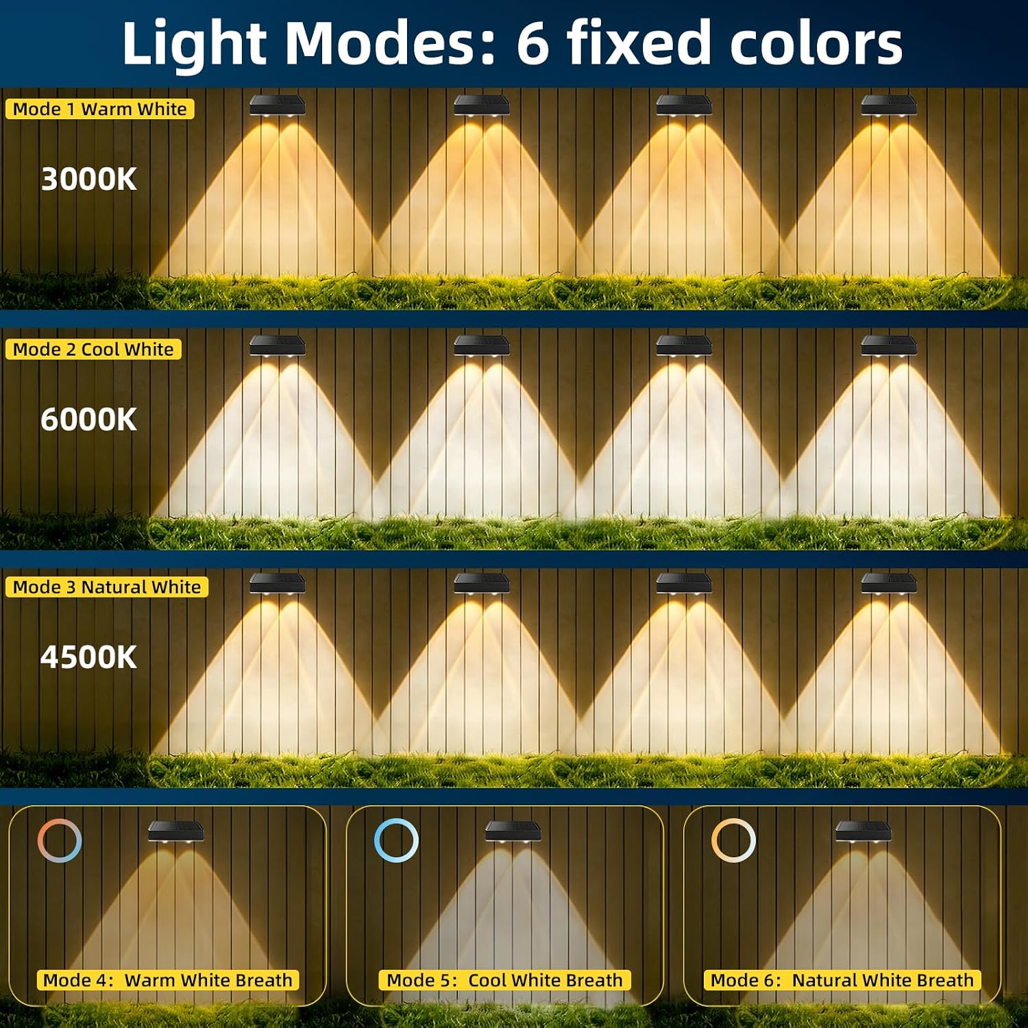 EGOBOO Outdoor Solar Lights for Fence, 12H Runtime, IP65 Waterproof, 6 Pack