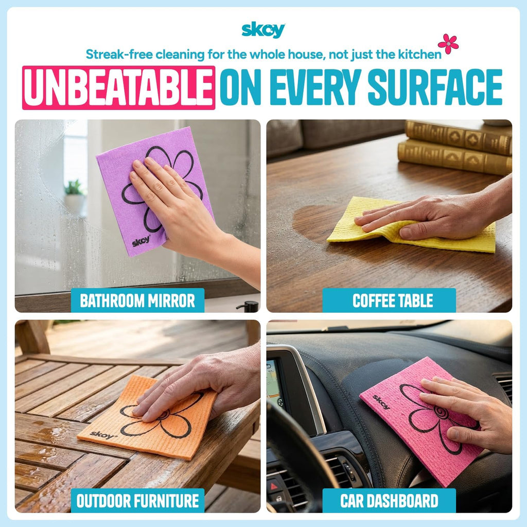 Skoy Cloth, 8-Pack Versatile Swedish Dishcloths for Kitchen and Household Use, Reusable Cleaning Cloths, Planet-Friendly, Dishwasher and Dryer-Safe, Orange