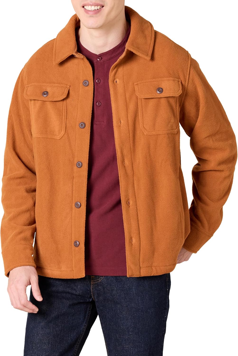 Amazon Essentials Men's Long-Sleeve Polar Fleece Shirt Jacket for Winter, Jackets