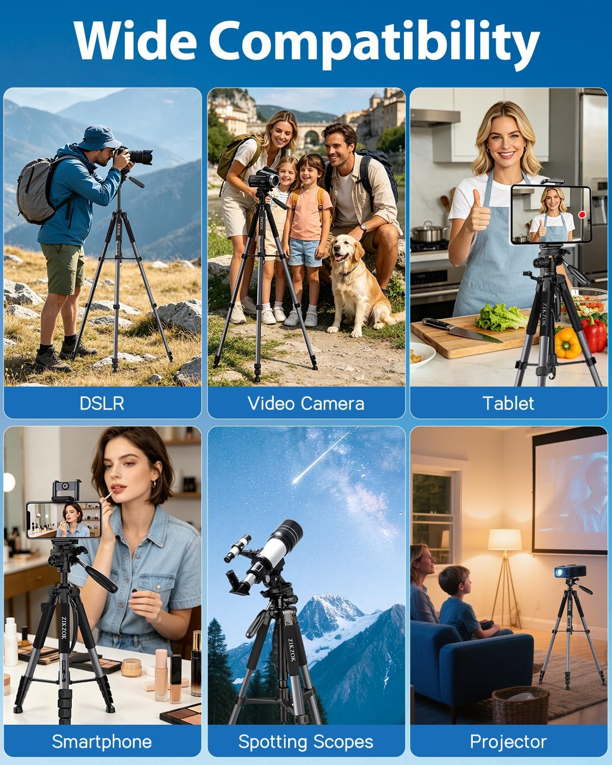 75" Camera Tripod Stand, Heavy Duty with Remote for DSLR iPad iPhone