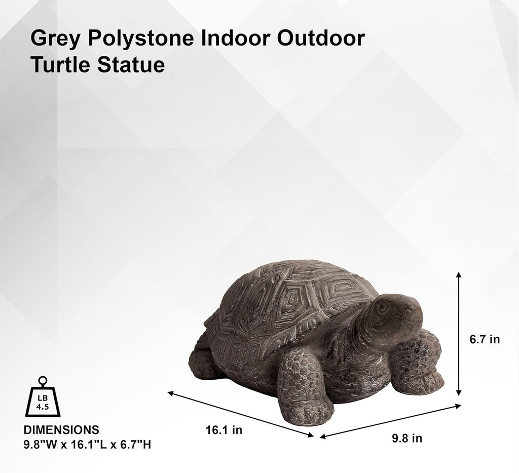 XBrand 16.1" L Grey Polystone Walking Turtle Statue, Indoor Outdoor Décor, Living Room Décor, Turtles Sculptures, Yard Statues
