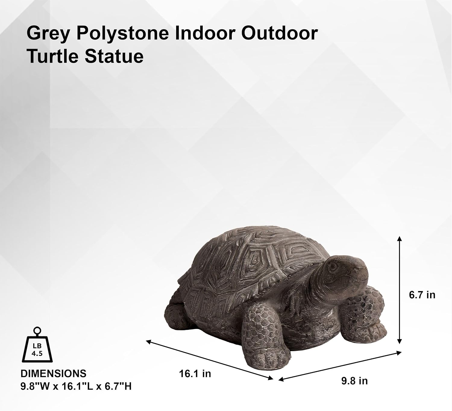XBrand 16.1" L Grey Polystone Walking Turtle Statue, Indoor Outdoor Décor, Living Room Décor, Turtles Sculptures, Yard Statues