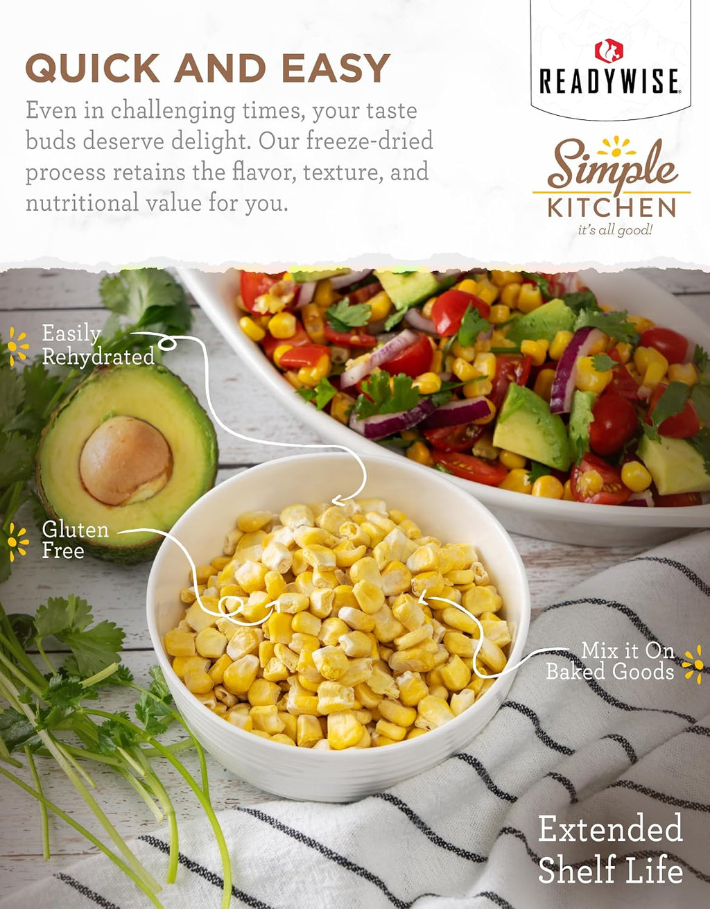 SIMPLE KITCHEN Freeze Dried Sweet Corn #10 Can, 23 Servings, Camping Food
