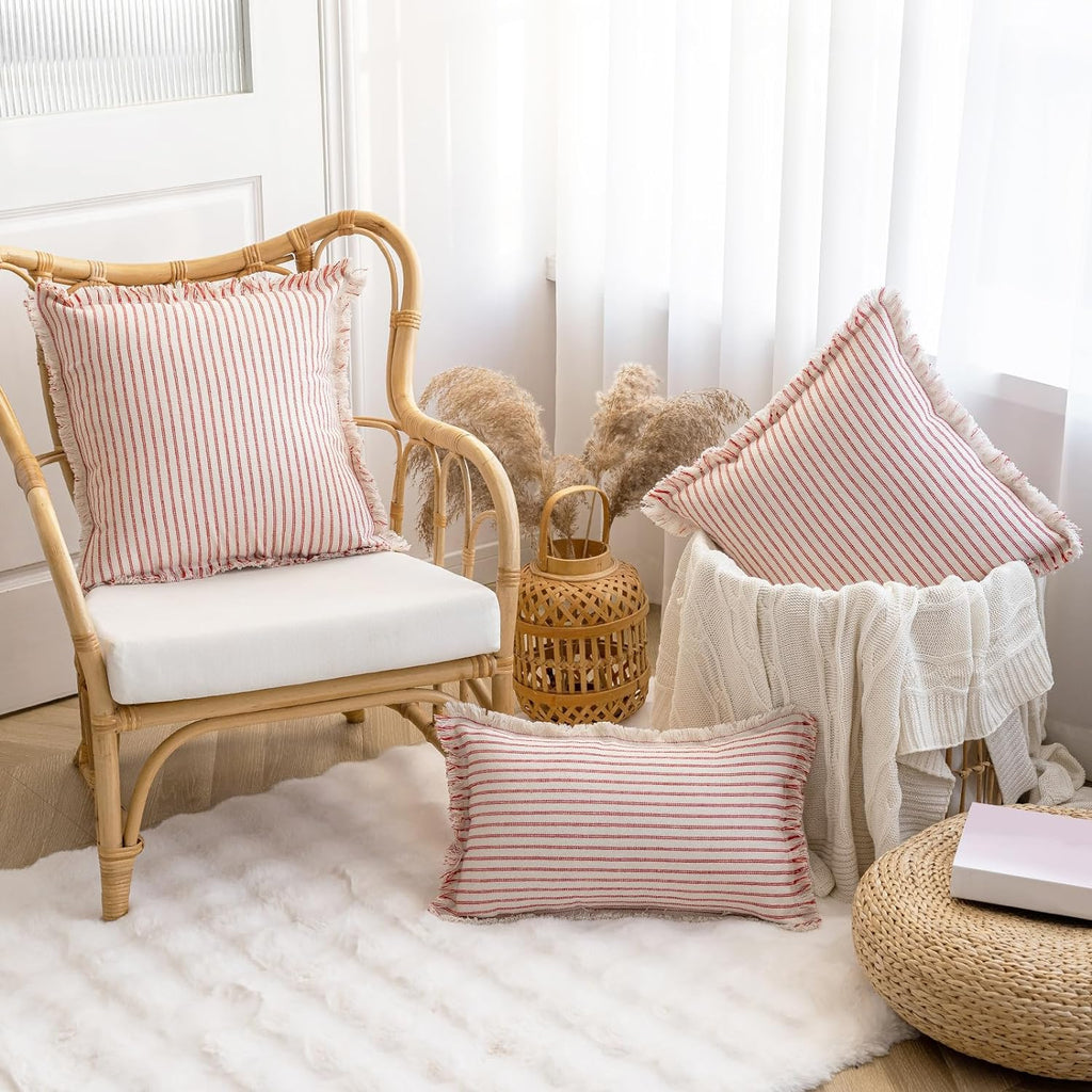 YEENAASY Throw Pillow Covers 18x18 Boho Striped Pillow Cases with Tassel