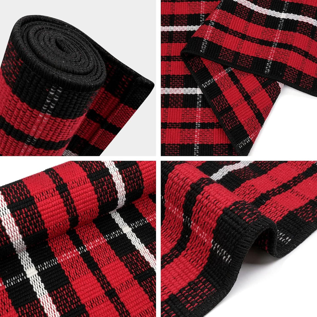 Christmas Front Door Mat Outdoor 2'X4.3' Red Plaid Porch Rug Welcome Mat