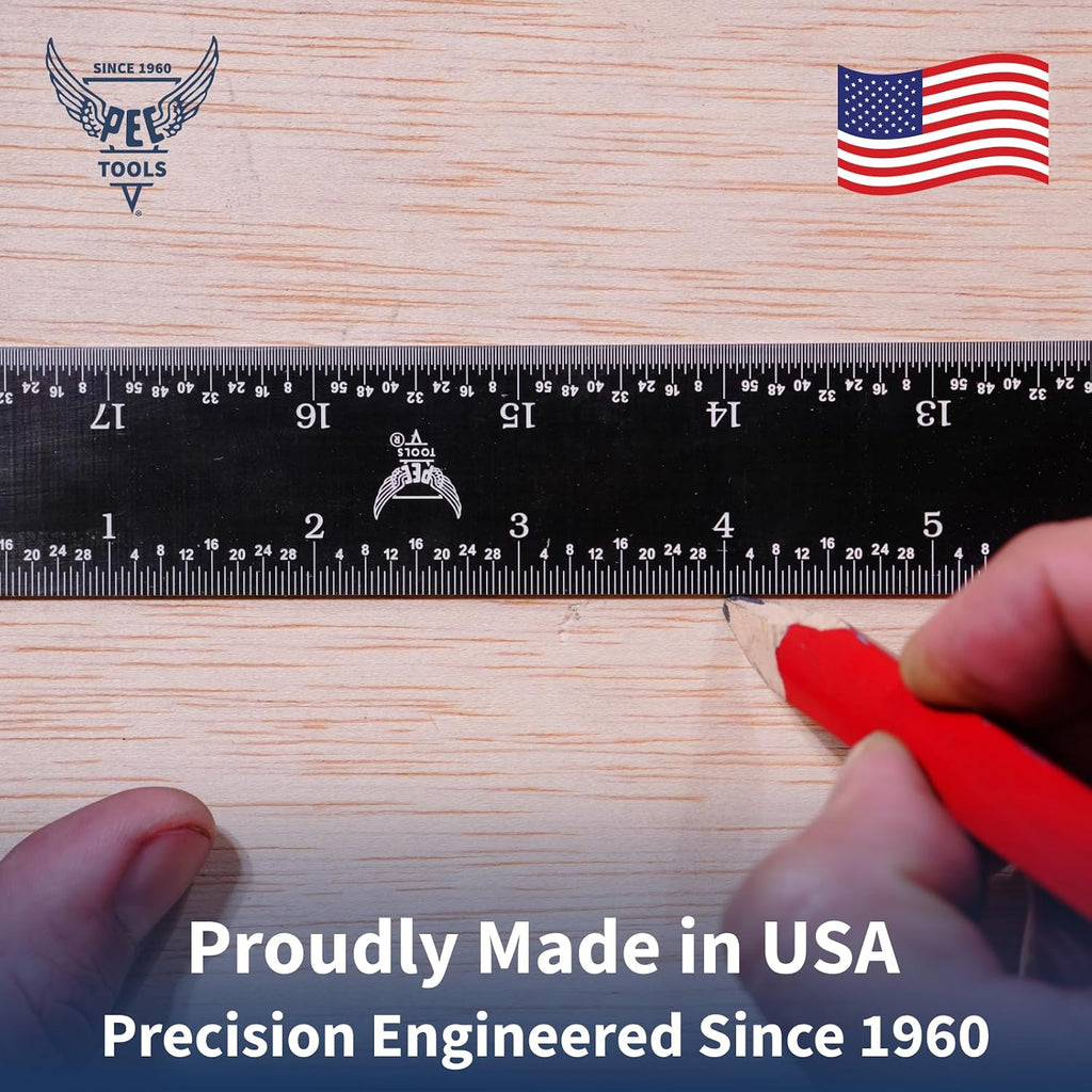 PEC Tools 6-inch Metal Ruler, Stainless Steel with Black Chrome Finish, 16R Graduation (1/32", 1/64", 1/50", 1/100") High-Precision, High Wear Resistance, High Contrast, Machinist Rule, Made in USA