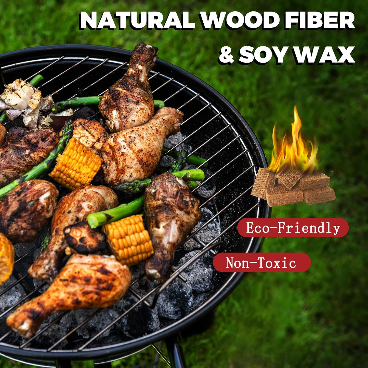 144 Pack Fire Starter Cubes|Fiber Blocks,35 Minutes Long Burning All Weather Firelighters,Waterproof & Windproof for Grill,BBQ,Fire Pit,Camping,Survival,Natural Wood Firelighters(Easy Ignite)
