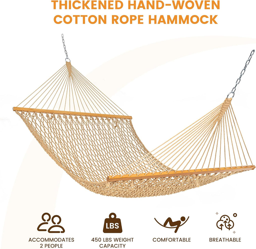Lazy Daze Double Handwoven Rope Hammock for Outdoor Fits 12-13 Ft Stand