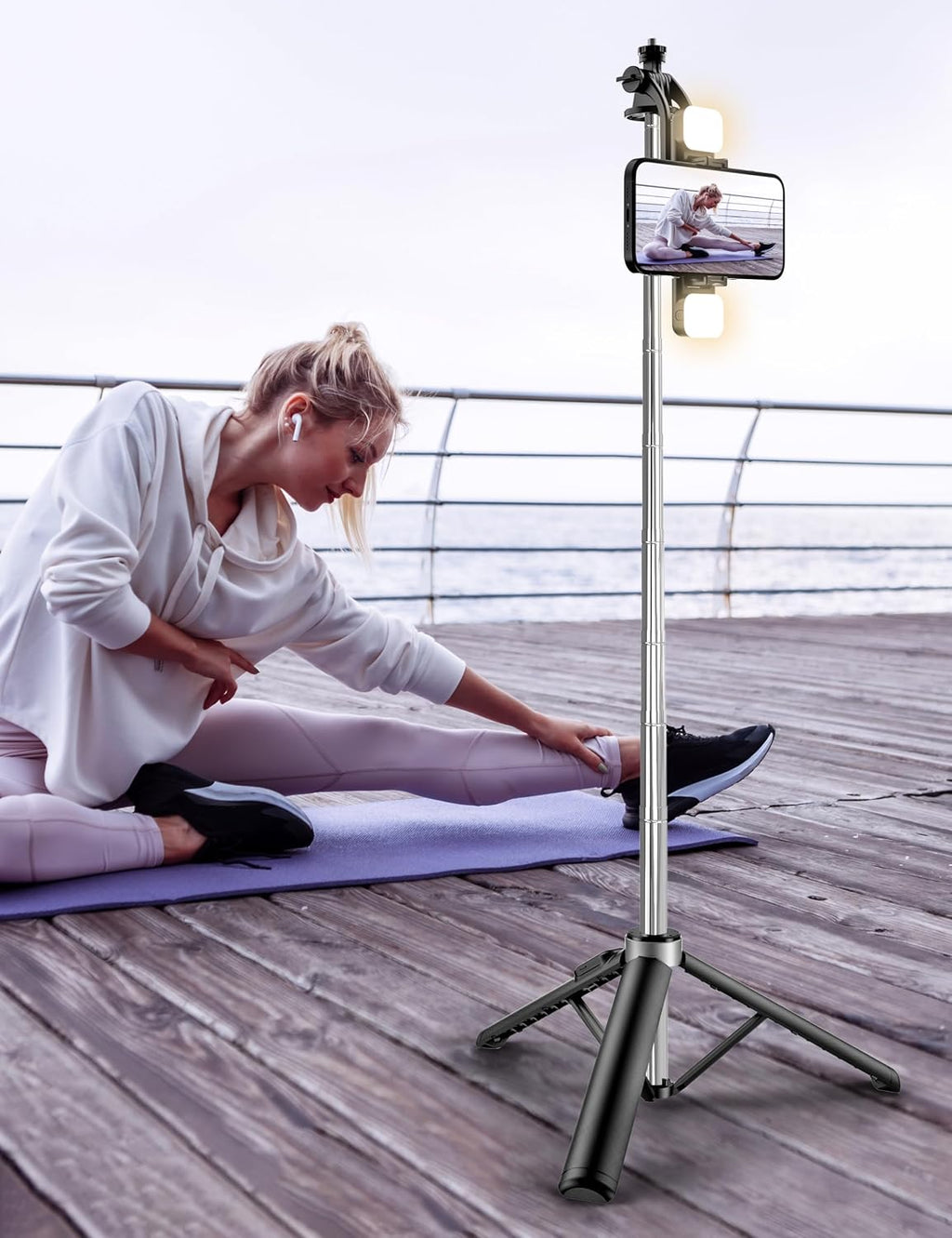 53'' Selfie Stick Tripod with Light, Extendable Selfie Stick with Remote, Portable Cell Phone Tripod Stand with All in 1 Phone Clip, Lightweight Camera Tripod Compatible with iPhone 17 16 15, Android