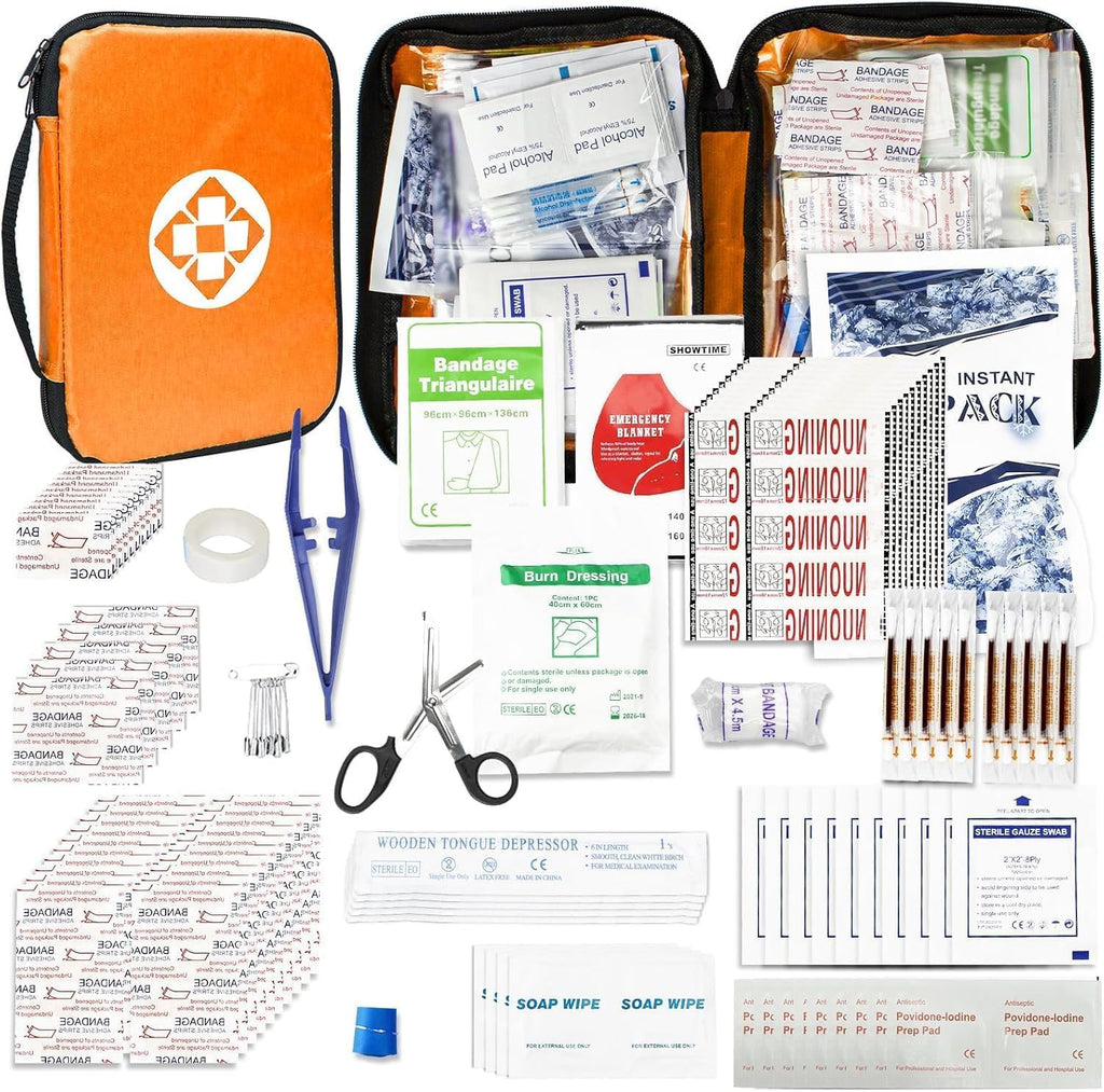300Piece Portable First Aid Kit Refill Supplies for Car Mini Caming Emergency First Aid Kit Hiking Survival Essential Kit for Outdoor Adventure Emergency Case, Orange 1st Aid