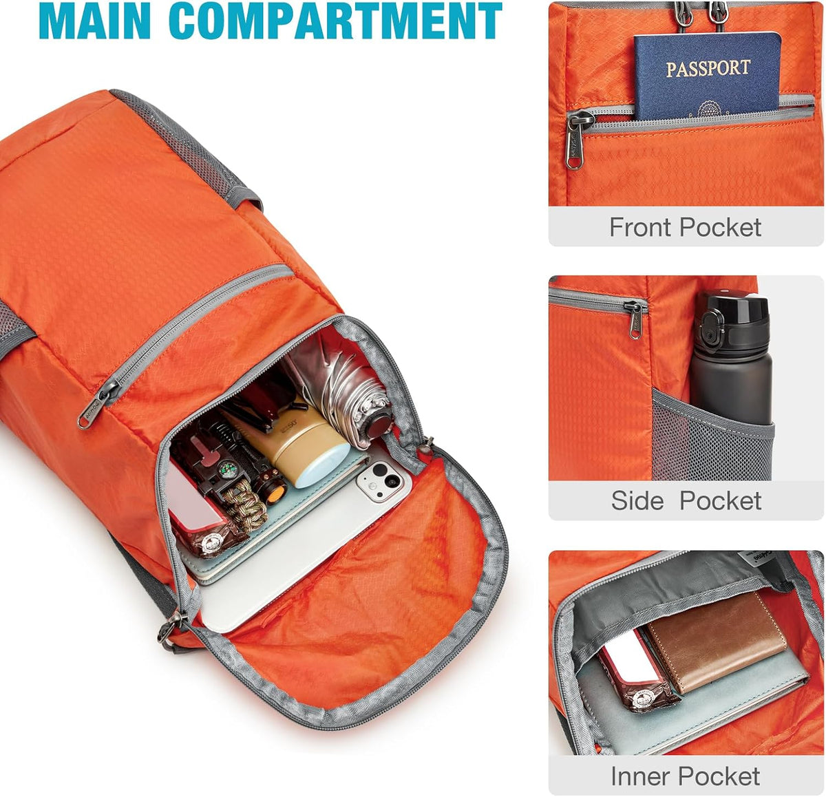 G4Free 10L Lightweight Packable Hiking Backpack, Nylon Daypack Daily Travel