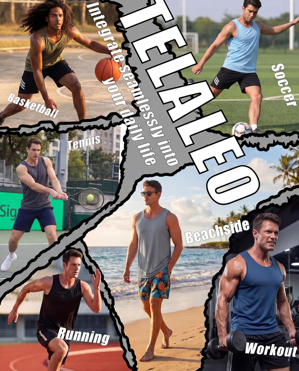 5 Pack Men's Workout Tank Tops Sleeveless Shirt Mesh Muscle Gym Fitness