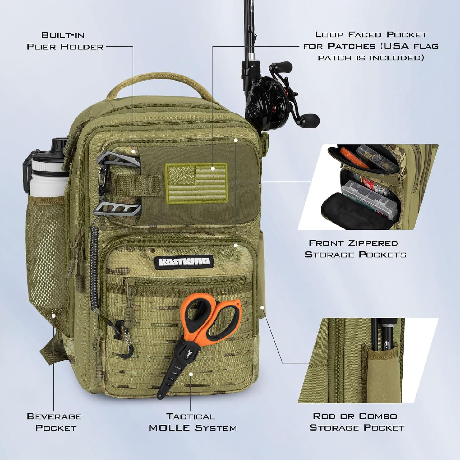 KastKing Blowbak Fishing Sling Bag, Fishing Backpack with Rod Holder