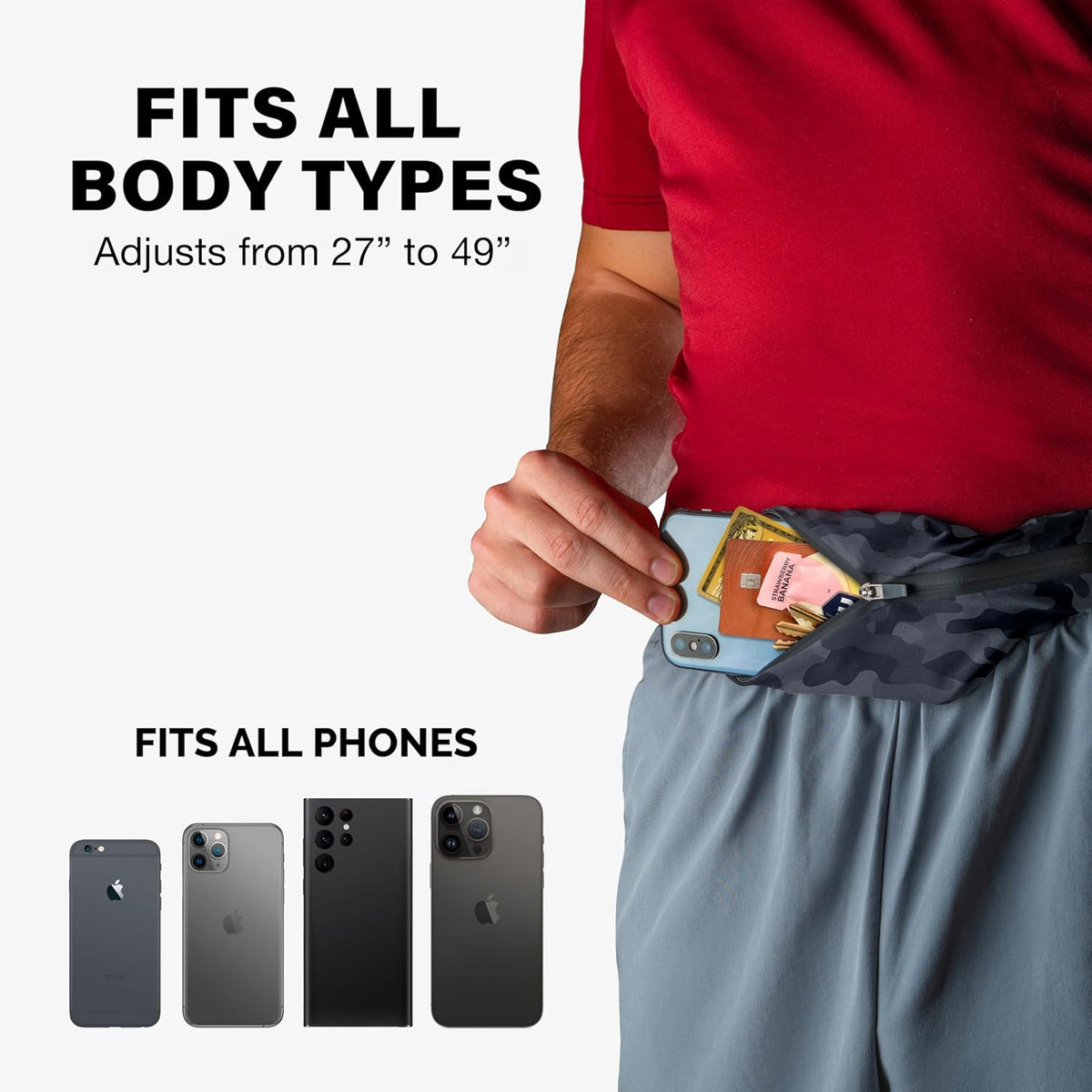 No-Bounce Slim & Secure Running Belt, Fits ALL Phones, Keys, Cards, Gels