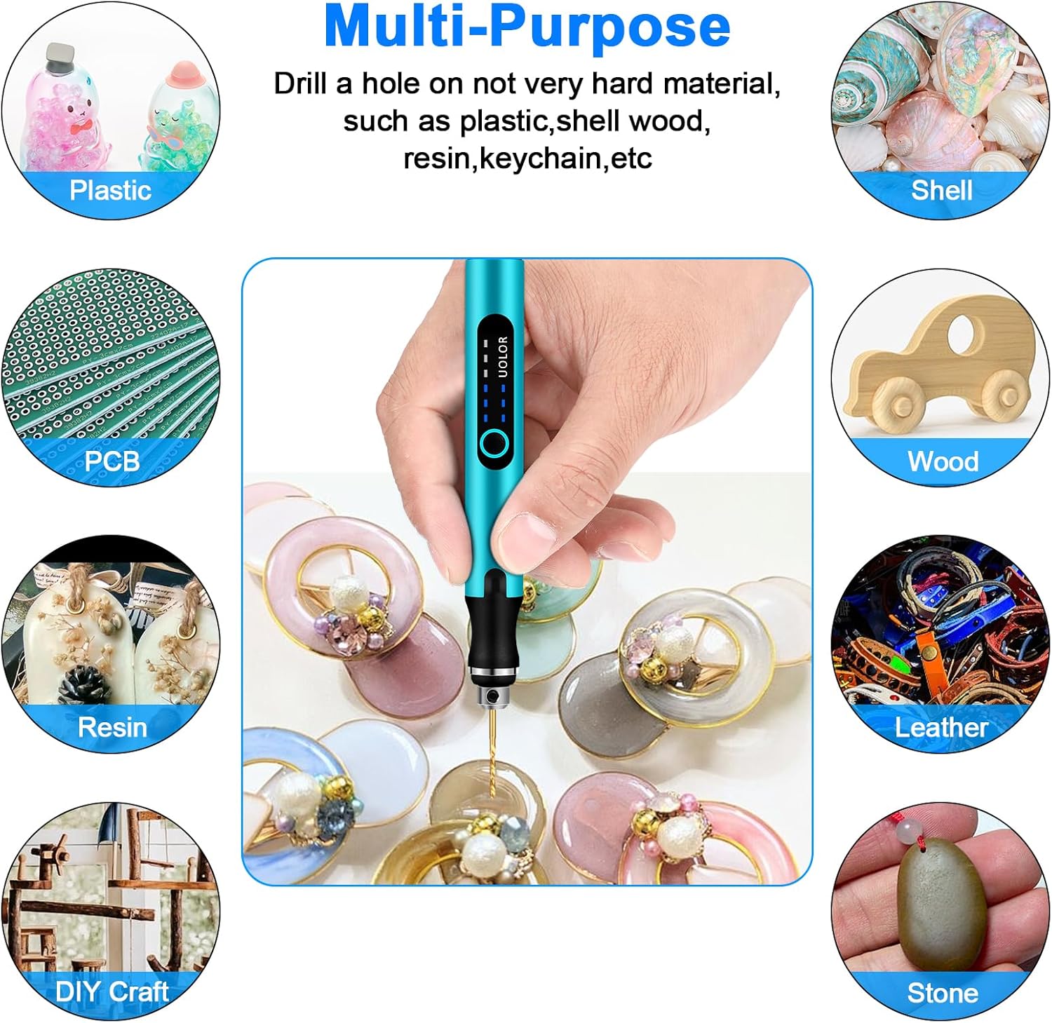 Uolor 3-Speed Cordless Mini Drill Pen, Rechargeable DIY Electric Hand Drill with 10 Small Drill Bits, Micro Drill Set for Jewelry Making Stone Plastic Resin Keychains