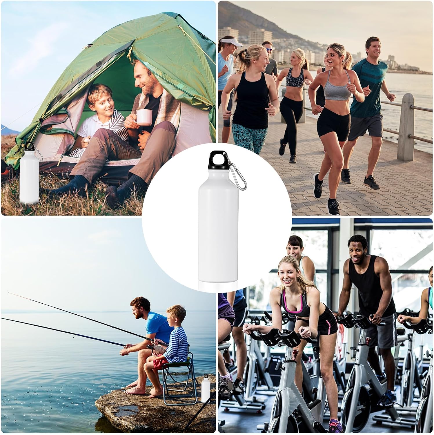 24 Pcs Aluminum Water Bottle 17oz Aluminum Reusable Bottles with Clips Sports Lightweight Water Multipack Easy Carry Leakproof Travel for Gym Hiking Cycling Sports Outdoor(White)