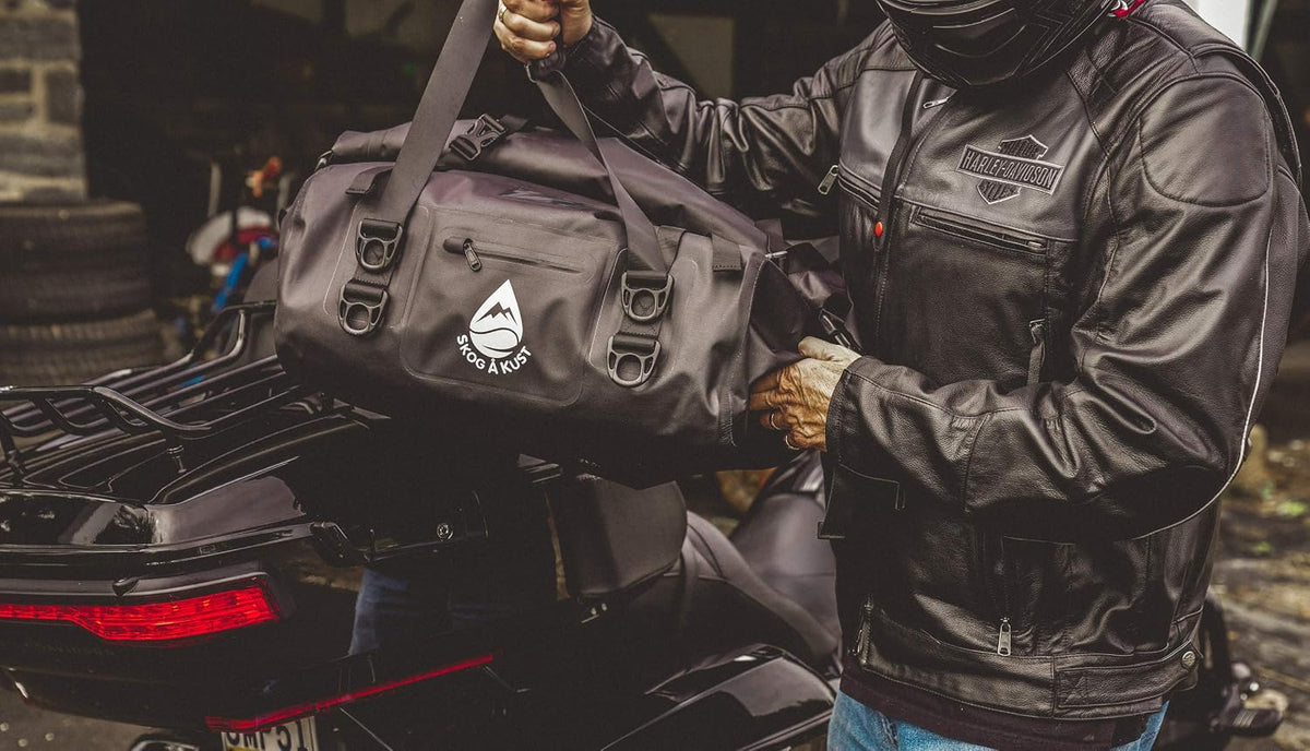 Skog Å Kust Duffelsak Heavy Duty Waterproof Duffel - Gear Bag for Sports, Travel, & More - 40L, Black Moto Edition
