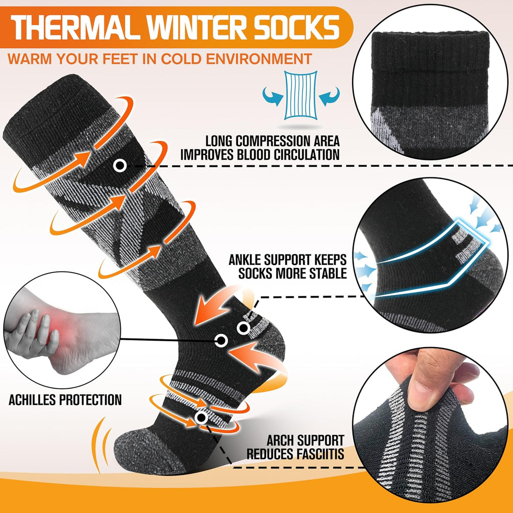 Welwoos 3 Pairs Merino Wool Ski Socks for Womens Mens Thermal Winter Warm Thick Knee High Socks for Skiing Snowboarding