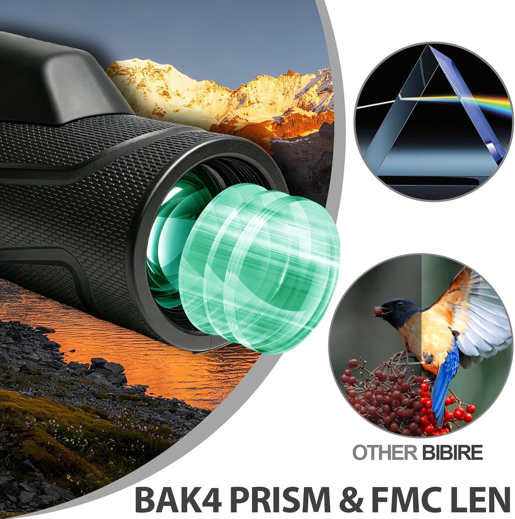 BIBIRE 12X42 Monocular Telescope for Adults High Powered Bird Watching