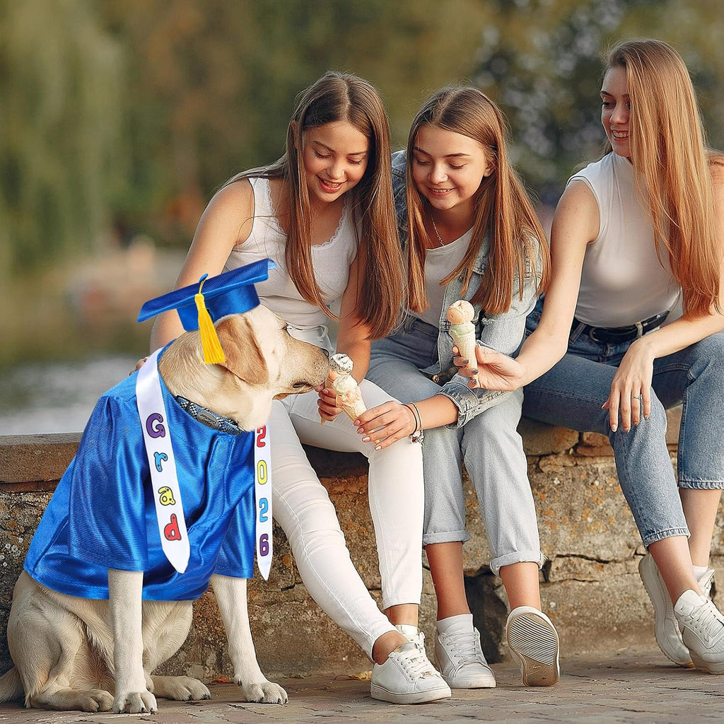 Chicingyou Small Dog Graduation Cap and Gown 2026 with Stole Washable Shirt and Hat Pet Graduation Gown Costume Outfit for Tiny Dog Little Cat Doll Clothes Holiday Halloween Costume Accessory(Blue)
