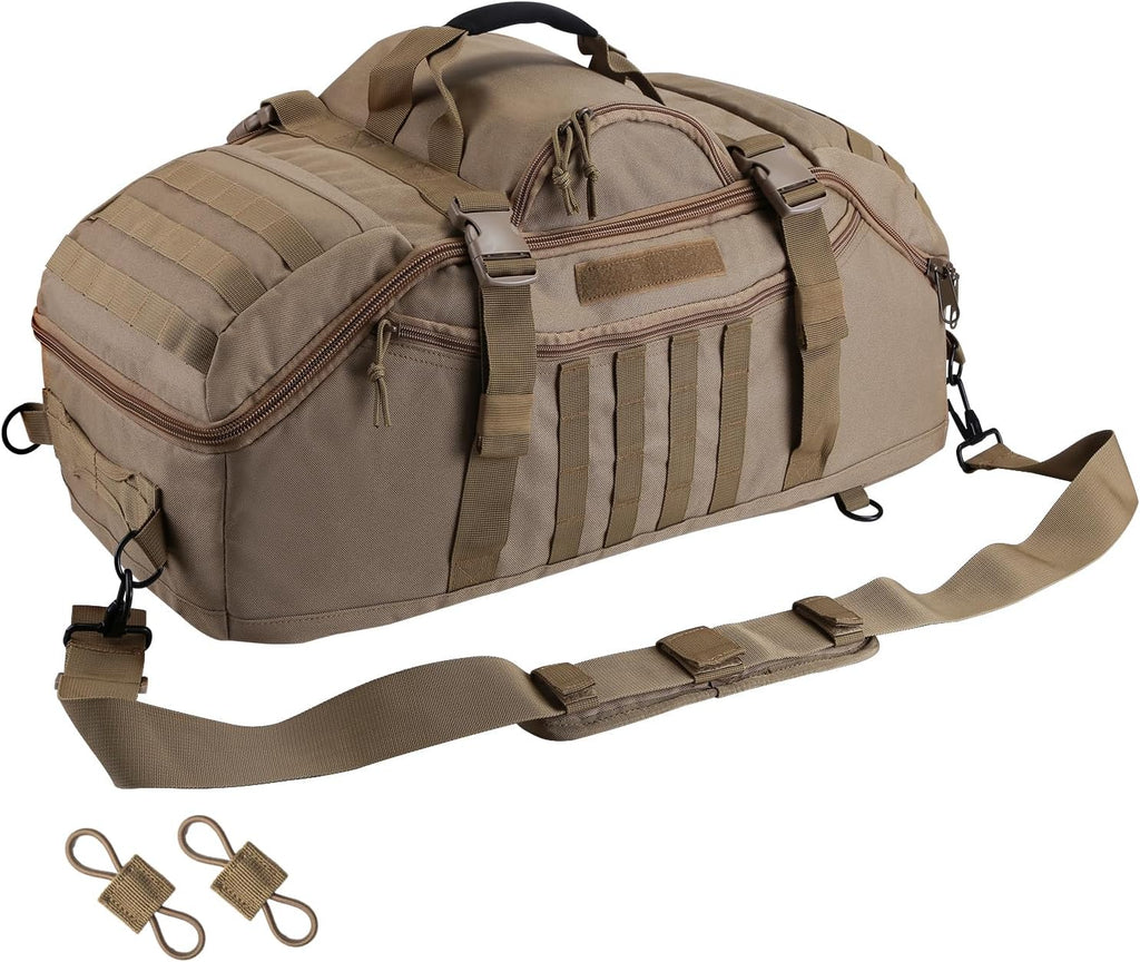 Hannibal Tactical 65L Large Duffle Bag, 3-in-1 Tactical Backpack MOLLE Pack for Sports, Gym, Outdoor, Coyote