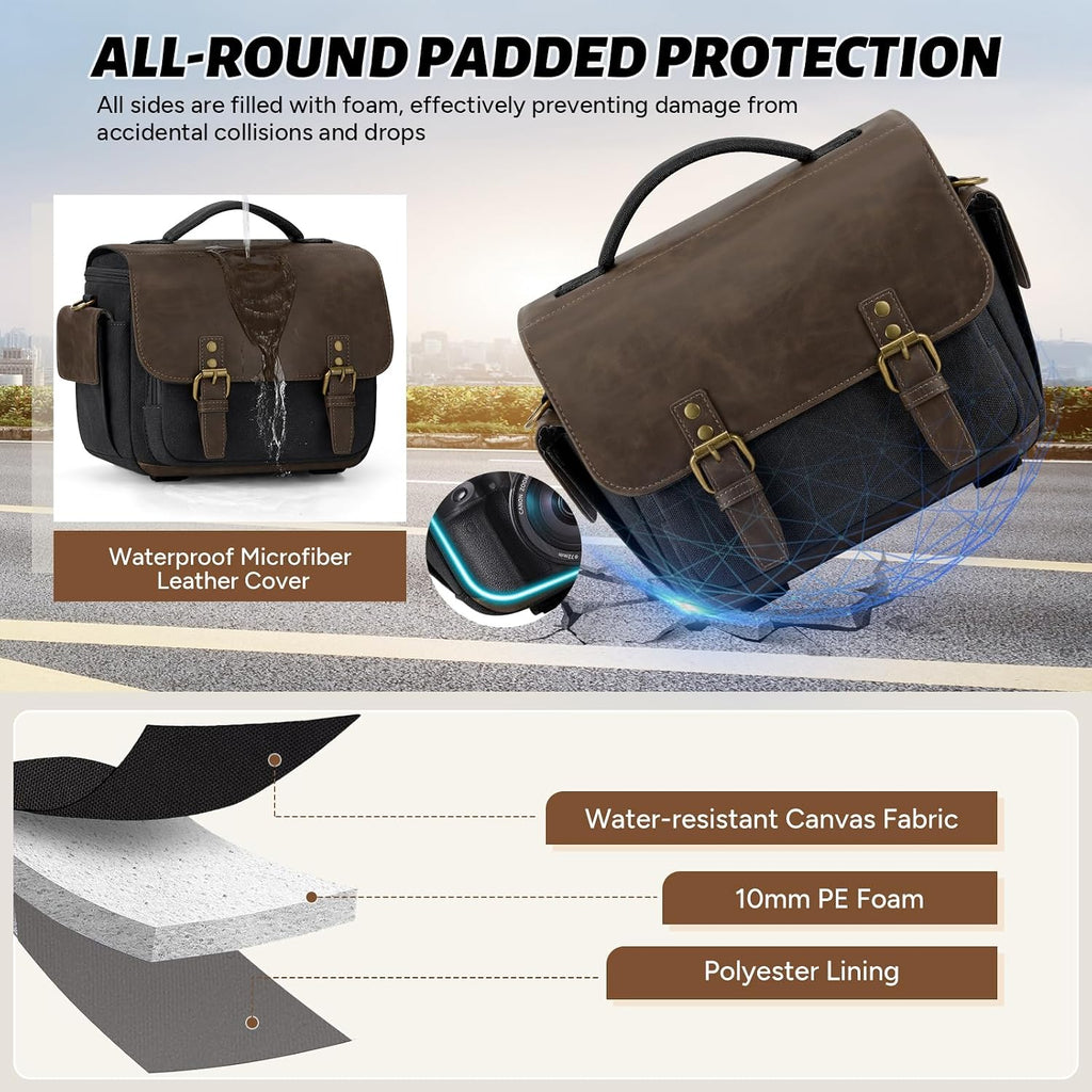 RAINSMORE Camera Bag, Vintage Canvas Camera Sling Bag Crossbody Camera Case