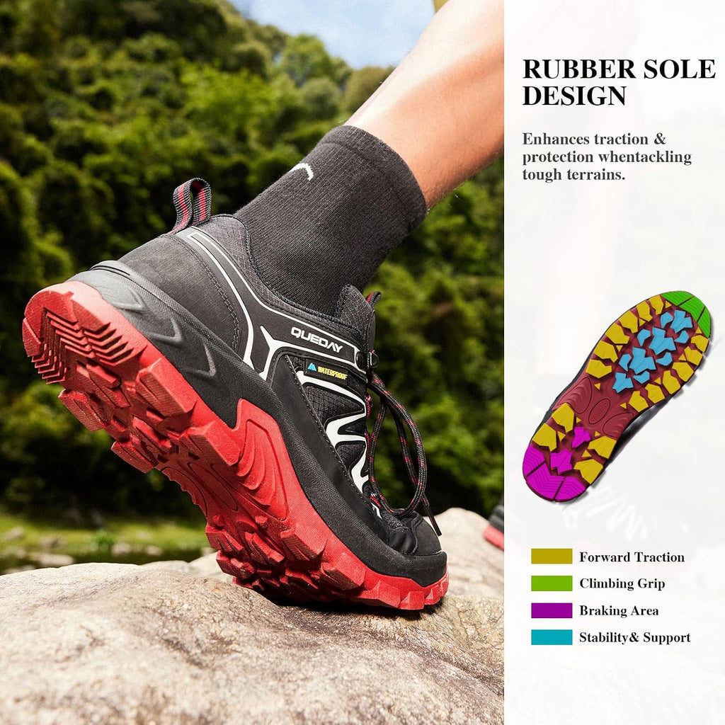 Queday Mens Waterproof Lightweight Hiking Shoes