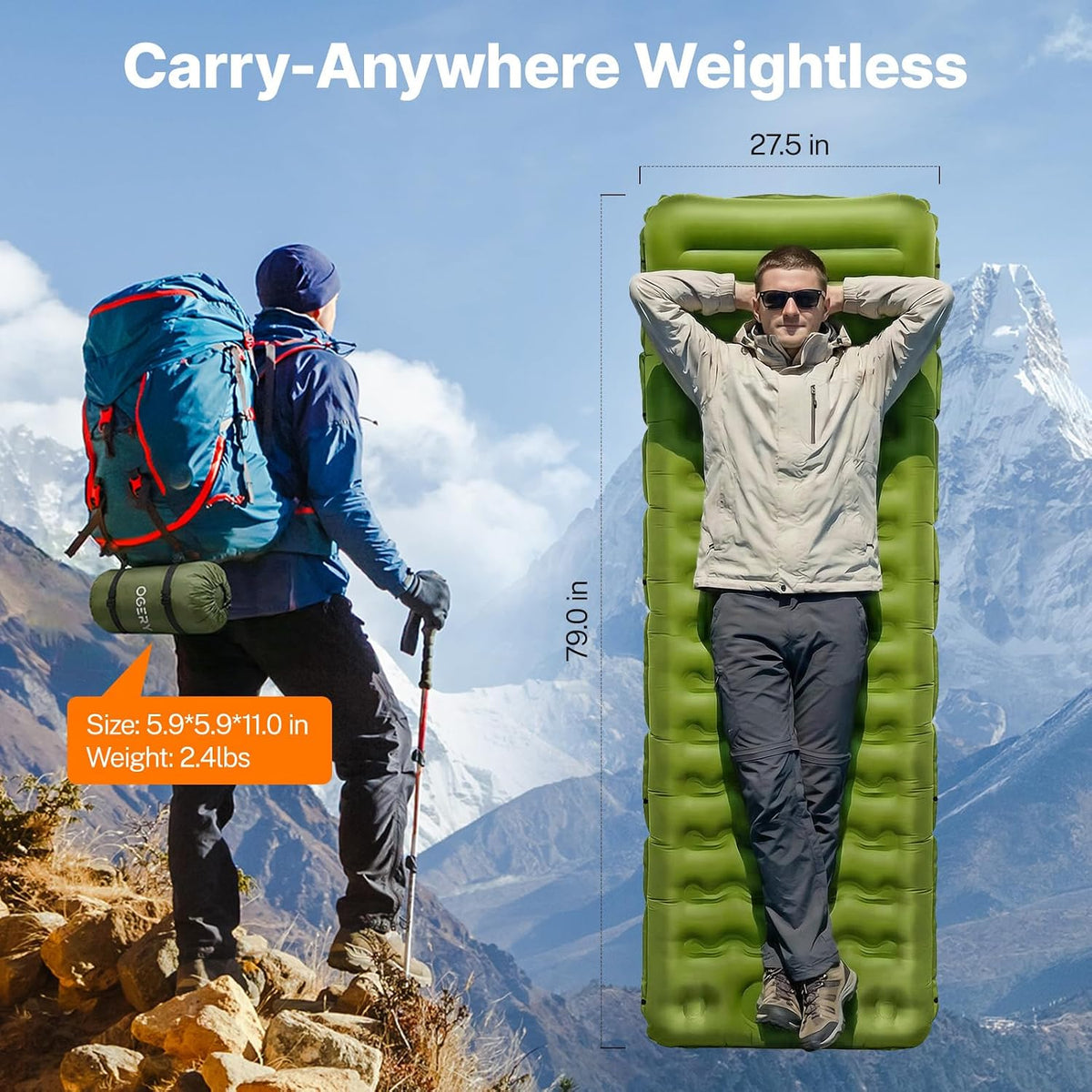 OGERY Sleeping Pad, Inflatable Camping Pad with 6" Extra-Thick