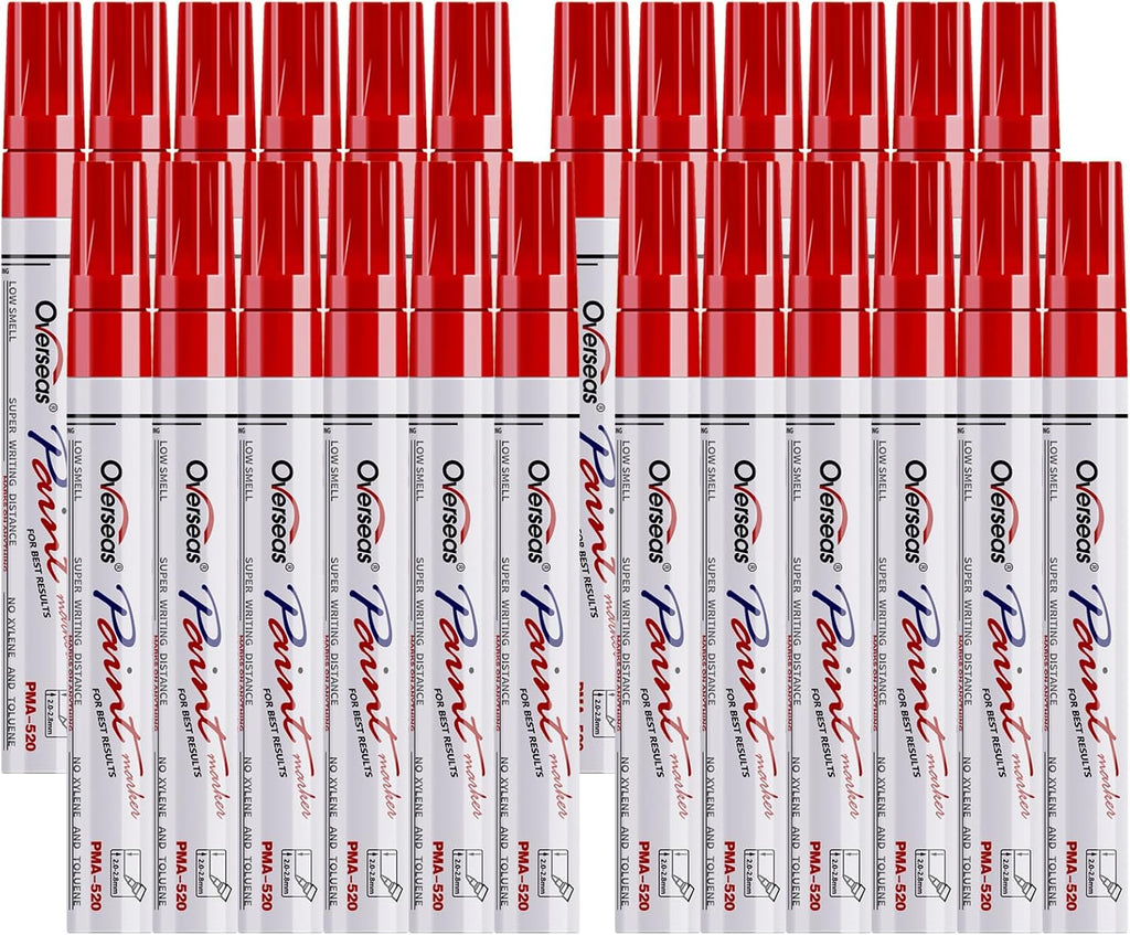 Overseas 24 Red Paint Pens Permanent Markers, Oil Based Paint Markers